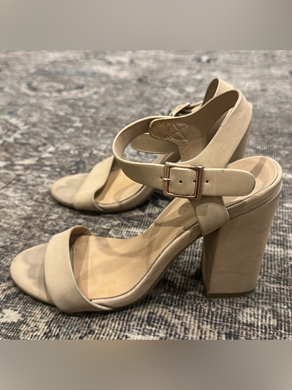 Women's Nude Block Heel Sandals with Ankle Strap